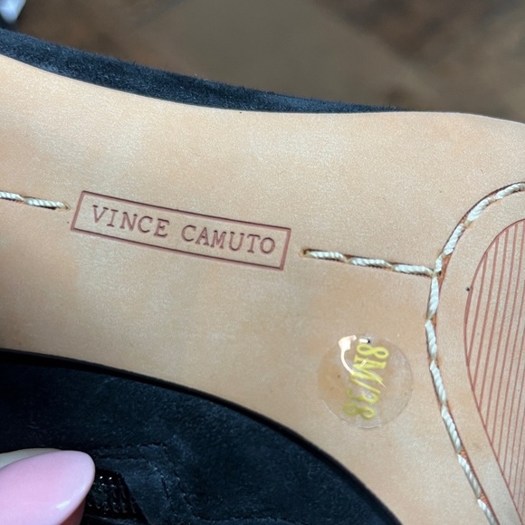 Vince Camuto Brynta Black Leather Bootie Geometric Brown Wood Block Heel 8 - Picture 11 of 13